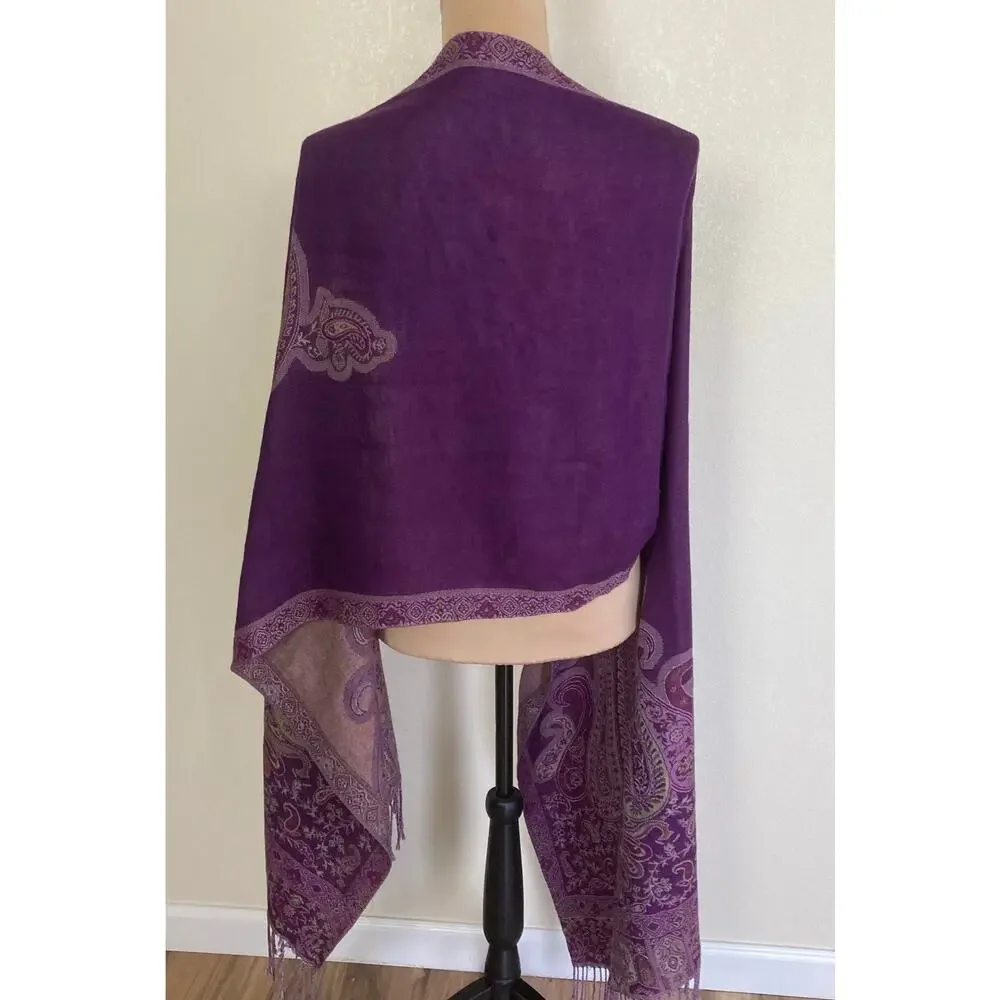 Scarf Wrap Royal Purple Floral Paisley Jacquard Pashmina Style Boho Elegant Boho